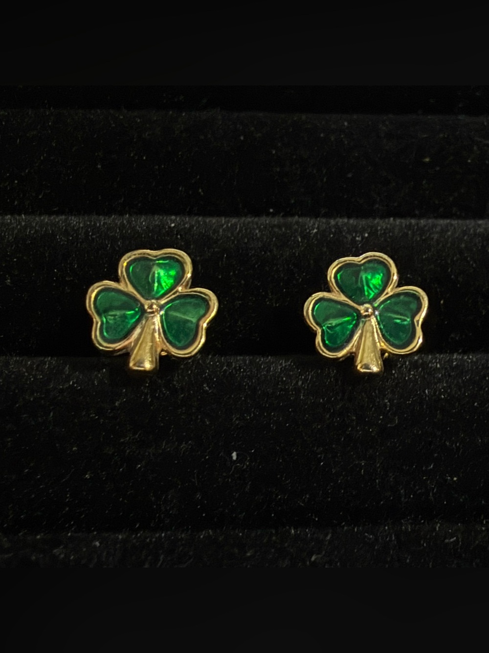 Gold-Tone Green Clover Stud Earrings